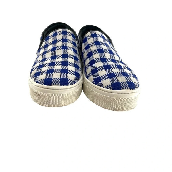 Celine Paris Womens Size EU 40 Slip On Blue Plaid Print Canvas Sneakers Shoes - Picture 4 of 16